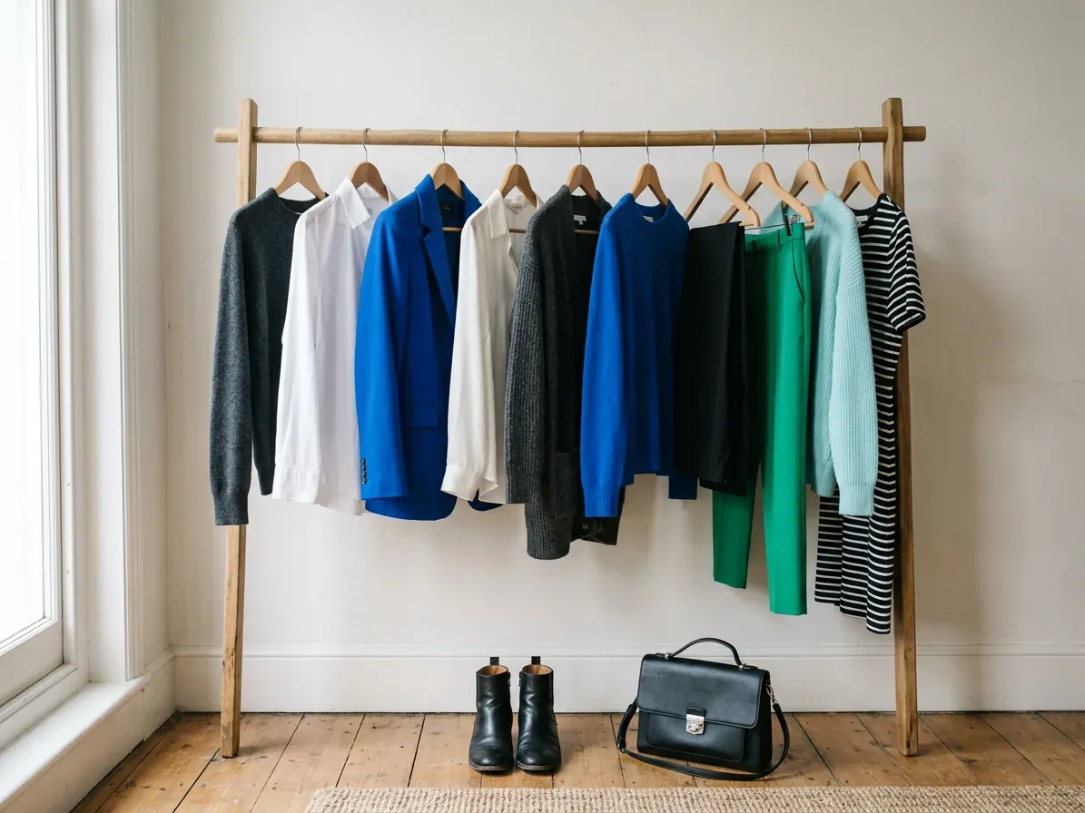 Bright Winter outfits: a capsule wardrobe in Bright Winter colors on a clothes rail