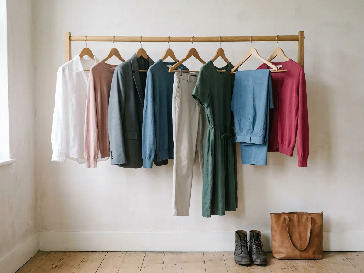 Cool Summer outfits: a capsule wardrobe in Cool Summer colors on a clothes rail