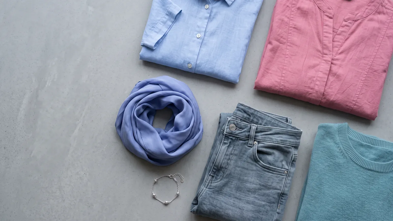Cool Summer colors: clothes laid flat in the Cool Summer palette