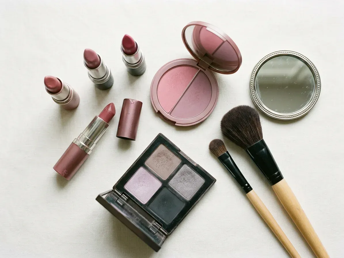 Cool Summer makeup: lipstick, blush and eyeshadow in Cool Summer shades