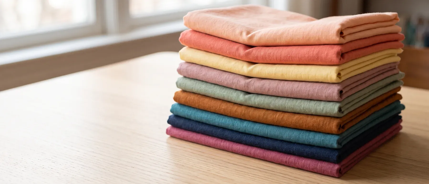Folded fabrics in seasonal colors for a free color analysis at home