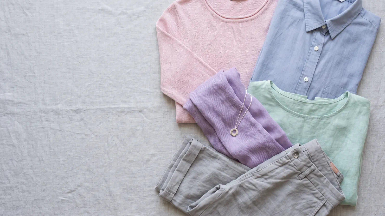 Light Summer colors: clothes laid flat in the Light Summer palette