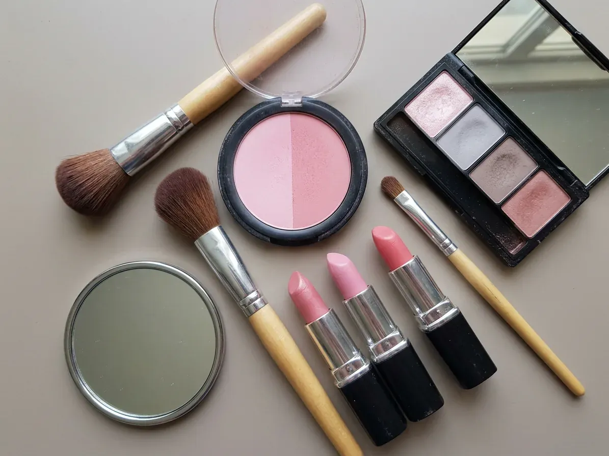 Light Summer makeup: lipstick, blush and eyeshadow in Light Summer shades