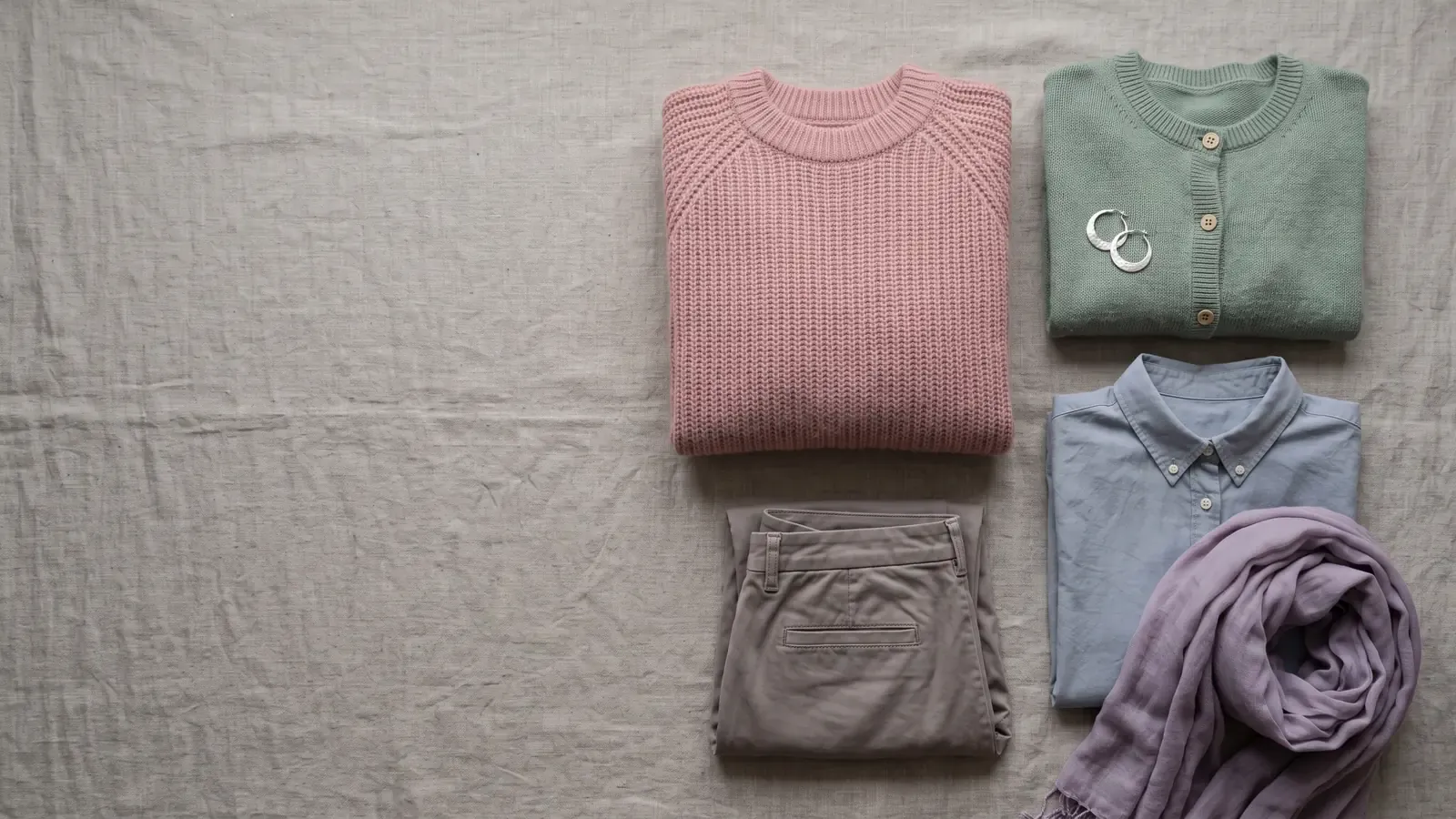 Soft Summer colors: clothes laid flat in the Soft Summer palette